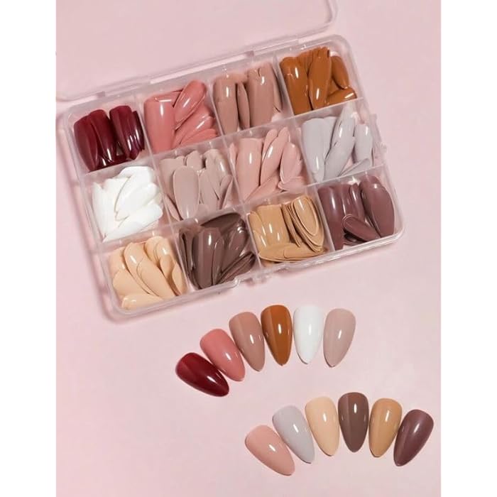 144pc Colored Stiletto False Nails Full Cover Soft Gel Acrylic Tips Pointy Fake Nail Artificial Fingernails Manicure Designs Decor for Women Girls Home Salon DIY. (12 COLOR-) - OVAL SHAPE- - Image 1
